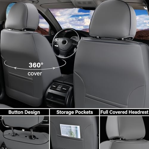 Image of Coverado Car Seat Covers Full Set, Gray Car Seat Cover, Seat Covers for Cars, Waterproof Car Seat Protector, 5 Pieces Nappa Car Seat Cushion, Car Seat Covers Front Seats and Back Fit for Most Cars