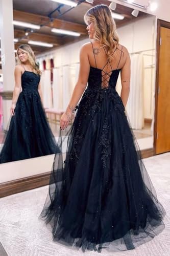 Spaghetti Strap Fairy Prom Dresses Glitter Tulle Ball Gown Lace Appliques Wedding Dresses Backless Formal Evening Gowns4