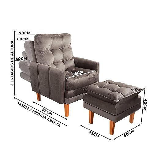 Poltrona Do Papai Reclinável Com Puff Veludo Bege Veneza Boutique Konforto