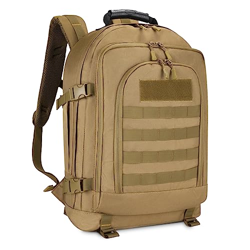 HUNTVP Mochila Militar 50L Mochila Hombre Grande Expandible, Tactica Molle Impermeable para Caza Viaje Policial Acampada Senderismo Trekking, Marrón