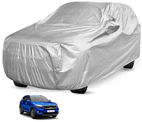 Image of Auto Hub Waterproof Car Cover Compatible with Kia Seltos (Model-2019-2025) with Mirror Pocket, Soft Cotton Lining, Waterproof Seltos Car Cover- Metallic Silver