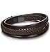 Jstyle Braided Leather Bracelet for Men Bangle Wrap Stainless Steel 7.5 Inch Brown