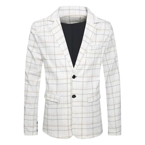 Keevoom Mens Blazer Slim Fit Plaid Suit Jacket Two Button Lightweight Casual Sport Coats Checkered Blazer(Plaid White,M) Cover