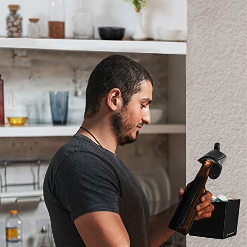 Belle Vous Wall Mounted Bottle Opener With Cap Catcher - Black Bottle Opener With Mounting Screws And Wall Plugs - Beer Bottle Opener For Home, Bar, And Kitchen - Gift For Men, Husband, Or Dad #TOP6
