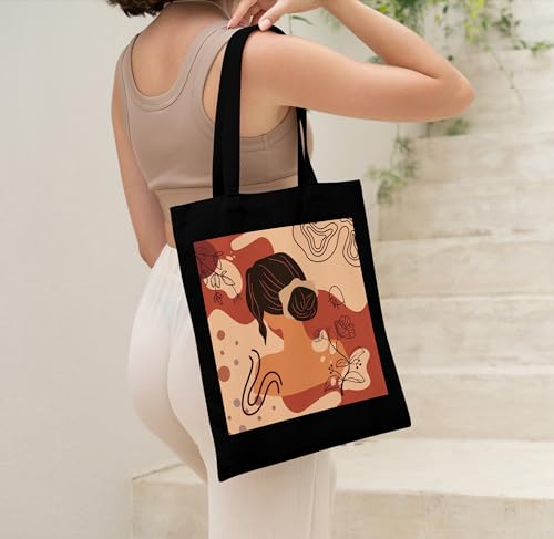 Image of TrendoPrint Canvas Tote Bags for Women with Zip, College Bag for Girls, 100% Organic Cotton Tote Bag for Shopping, Travel & Beach