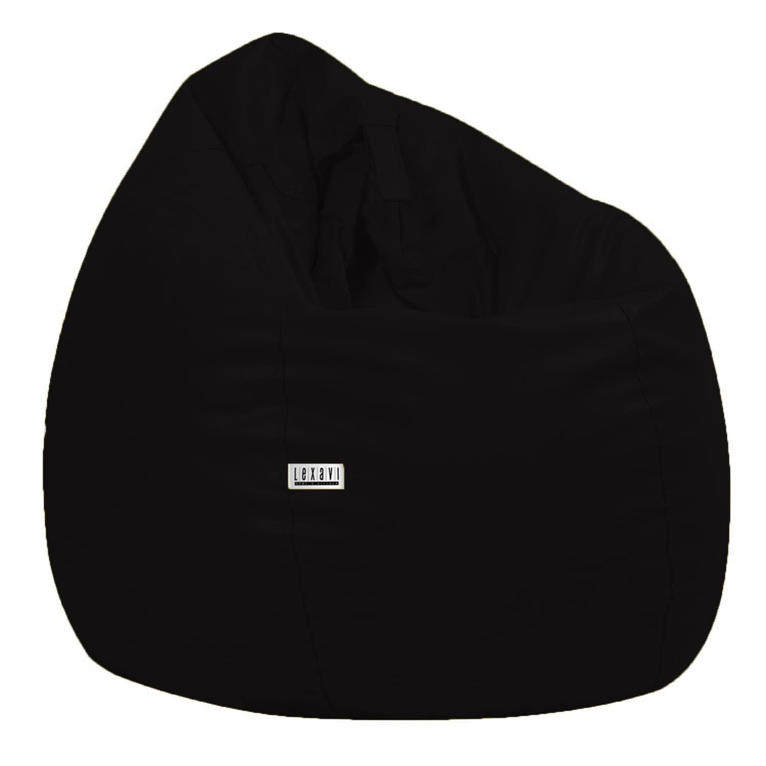 LEXAVI Brand - 4XL Jumbo Size | Ready to Use | Beanbag & Footrest Filled with Beans - (Black, Faux Leather) 2