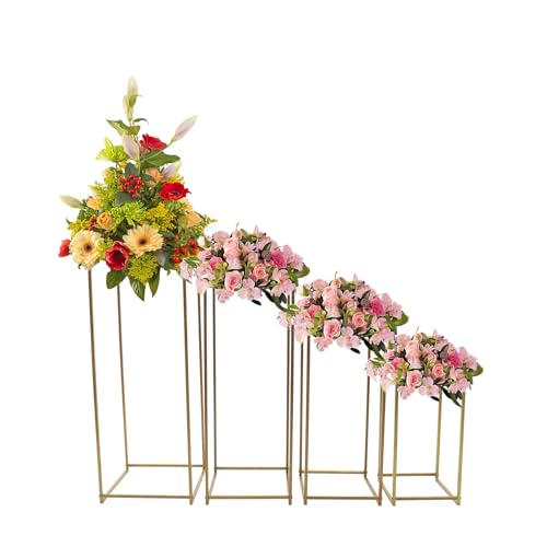 4 soportes de metal para flores, columna de flores, decoración de mesa, soporte para plantas, rectangular, soporte para jarrón, taburete para flores, geométrico, decoración de boda, decoración de boda