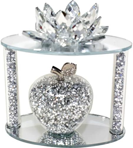 Glass Apple & Lotus Sparkle Ornament Bling Crushed Diamond Gift | CRYSTALLIZED Crushed lotus on top of apple |Handmade Craft | Crushed Diamond Display | Present Gift for all occasion, Home Decor