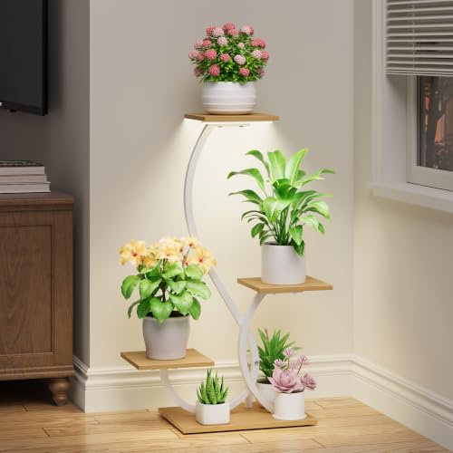 Image of BACEKOLL Plant Stand with Grow Lights 4 Tier Metal Plant Shelf 32 inch White