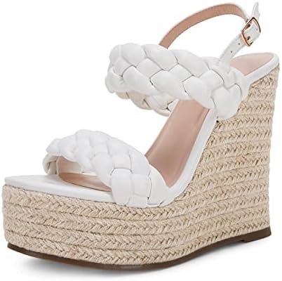 Coutgo Women's Braided Espadrille Platform Wedge Sandals Open Toe Two Strap Ankle Buckle Summer Shoes