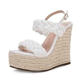 Coutgo Women's Braided Espadrille Platform Wedge Sandals Open Toe Two Strap Ankle Buckle Summer Shoe
