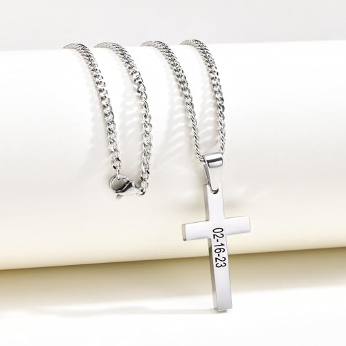 XUANPAI Cross Necklace,Custom Engravable Cross Pendant Necklace Easter Jewelry Christian Birthday Gifts for Men Women2