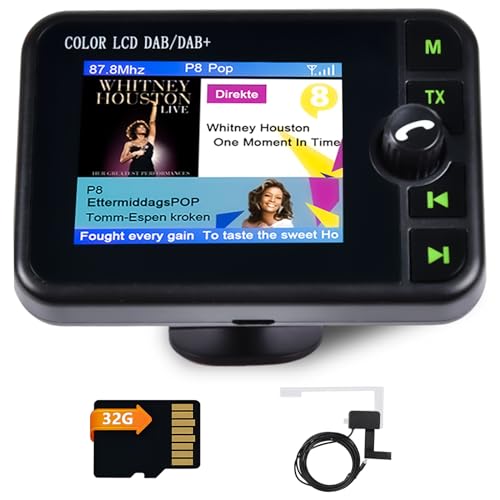 Inefala Digitalradio DAB DAB+ Adapter für Autoradio, 2,4 Zoll LCD Display mit Musik Bluetooth + DAB/FM Transmitter + Aux-In/Out + TF Card Musik Wiedergabe + Auto Ladegerät
