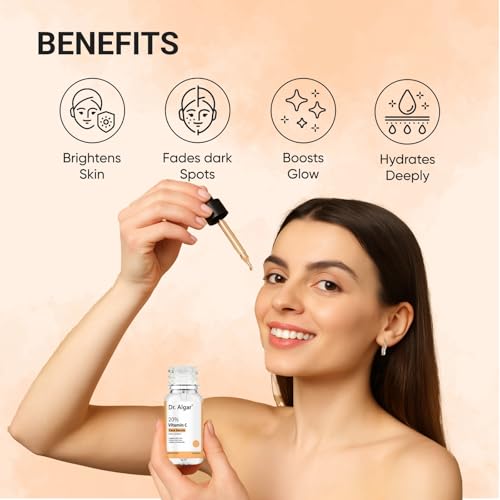 Image of Dr. Algar 20% Vitamin C Serum for Glowing Skin | Vitamin C + Ferulic Acid | Water-Based Formula | Highly Stable Serum for Women and Men | Beginner-Friendly | 10 ml