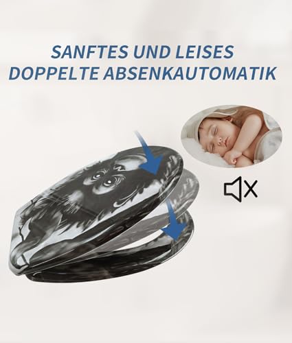Toilettendeckel mit Absenkautomatik, WC Sitz mit Absenkautomatik Oval Form klodeckel Einfache Reinigung, Abnehmbarer WC-Sitz, 150kg belastbar, einfache Montage – Motiv : Grauer Affe