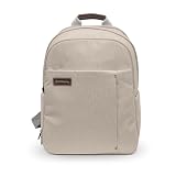 UPPAbaby Changing Backpack - Multiple Storage Compartments - Side Bottle + Laptop Pockets - Trolley Sleeve - Stroller Strap Attachment - Ada -Sandstone Mélange | Chestnut Leather