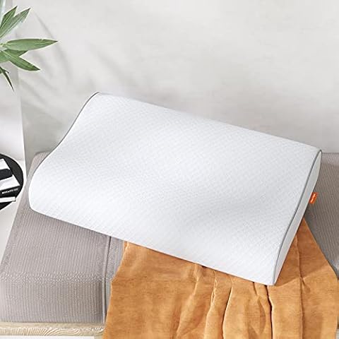 Sweetnight Memory Foam Pillow, Orthopaedic Pillows- Ergonomic Anti Snore Contour Cervical Cooling Bed Pillows for Night Sweats with Washable Pillow case 60 X 40cm, White Cover