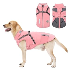 Dog Coat: Warm Dog Jacket Dog Winter Coat – Dog Fleece Jacket with Harness Built in, Dog Cold Weather Coat with Reflective Stripes, Waterproof Dog Vest, Dog Coats for Small Medium Large Dogs Pink S
