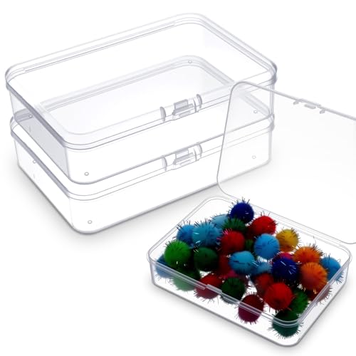 Matwsec 2 Pcs Small Plastic Containers with Lids, Clear Rectangular Plastic Box, Small Boxes for Storage Mini Items, Beads, Jewelry, Cards, Game Pieces, Crafts Accessories (4.13 X 2.95 X 0.98 in)