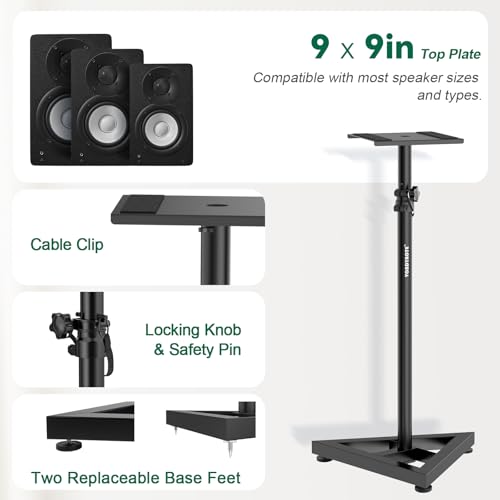 Vondynote Pair of Studio Monitor Stands Adjustable Height 32.6"-50.9" Heavy Duty Three Point Triangle Base Floor Speaker Stands Monitor Stands by Vondynote - Image 2