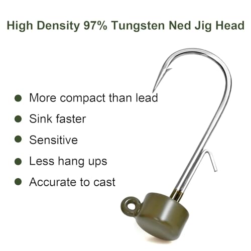 Fishfun 8Pcs Tungsten Ned Rig Jig Heads
