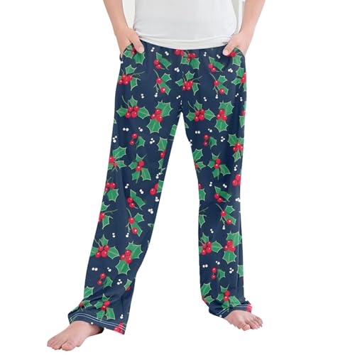 Christmas Xmas Long Pajama Pants Elastic Waist PJ Bottoms with Pockets S A110177