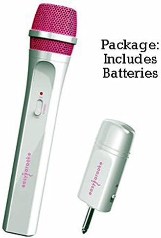 Easy Karaoke Uni-Directional Cordless WIRELESS KARAOKE MIC - Boys / Girls / Adults - Karaoke Microphone - 6.35mm mono jack (1/4 inch) - Frequency Range: 100 - 14000 Hz & Sensitivity: -72 ±3 dB(A) – 600 Ohms – Battery Operated (no electric required) (Pink / White)