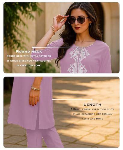 Image of SHIENZY Women's Cotton Blend Emroidered Kurta Pant Set | Ethnic Wear for Festive & Casual | Stylish Straight Fit | Elegant Indian Outfit (1662)