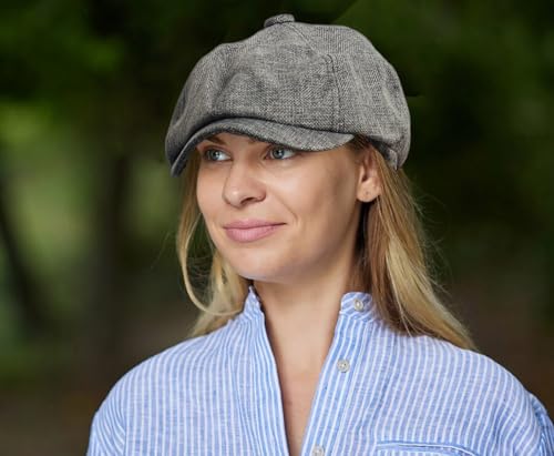 Image of Linen Men's Newsboy Flat Cap .8 Panel Ivy Cabbie Hat,Breathable Summer Gatsby Ivy Irish Fishing Hats,Paperboy Hats for Men