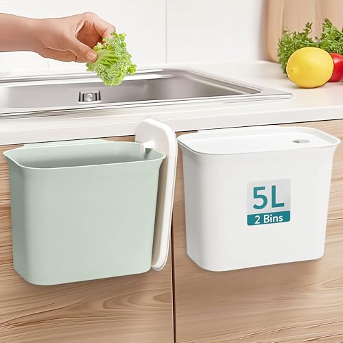 Navaris 2x hängende Auffangschale für Küchenabfälle - Mülleimer 5L hängend - Abfalleimer Biomüll - Biomülleimer mit Deckel - Küchenmülleimer