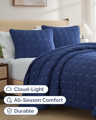 Image of Quilts King Size - Bedspread for King Size - Lightweight Comforter Set - Quilt Bedding Set for All-Seasons - Ultra Soft, Breathable & Comfy - Summer Coverlet with 2 Pillow Shams - 106 inch x 96 inch, Navy