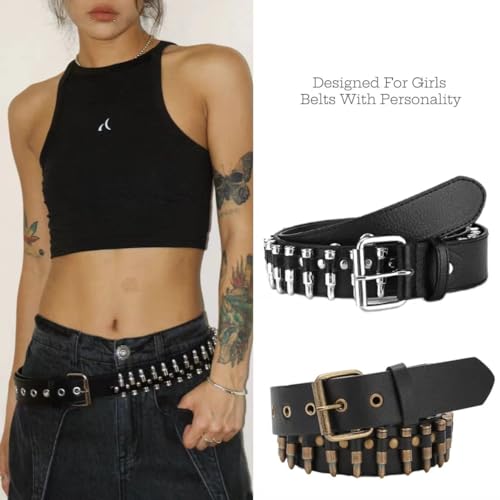 Punk Belt Leather Belt with Bullet Accents for Men and Women2