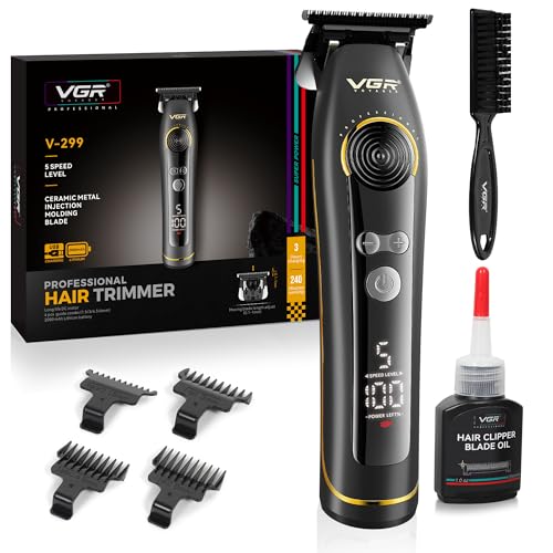 VGR Cortadora de pelo para hombre, recortadora de barba para hombre, recargable, inalámbrica, máquina de corte de pelo profesional, recortadora eléctrica de precisión, hoja de metal de cerámica, 5