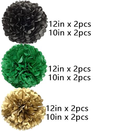 Image of We Moment Black Dark Green and Gold Paper Pom Poms Decorations for Wedding Birthday Party Decoration Ceiling Wall Hanging Tissue Flowers Decorations 12pcs 3 Colors of 12 Inch 10 Inch