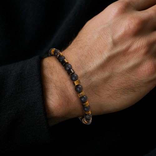 Pulsera de cuentas con ojo de tigre y hematita para hombre y mujer miniatura 5