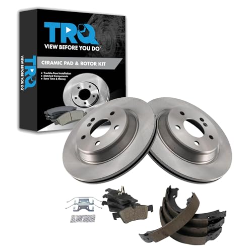 Image of TRQ Rear Brake Pad and Rotor Set Ceramic Parking Brake Shoe Compatible with 2003 Mercedes-Benz CL500 2003-2006 S430 S500