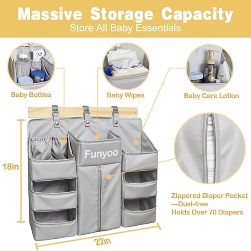 Image of Baby Hanging Diaper Organizer for Changing Table and Crib - Holds 70+ Diapers & Essentials, Heavy Duty Stacker Storage for Playard, 22.4 inch L x 18.1 inch W x 5.9 inch H