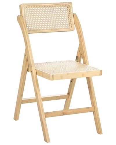 Beliani Lot de 2 Chaises de Salle à Manger Bohème en Bois de Bambou et Rotin PE Pliantes Cuisine Salle à Manger Marron Clair Modane