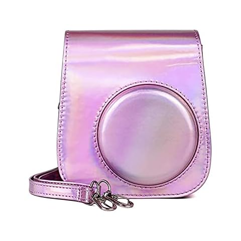 Fuji Instax Mini 11 Case, MUZIRI KINOKOO PU Leather Protective Case for Fuji Instax Mini 11 Mini 9 Mini 8 Mini 8+ Camera Coloful Case with Photo Stickers (Pink) Cover