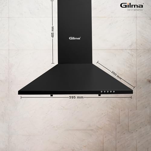 Image of Gilma 60 cm Baffle Filter Chimney | Black Matte | Push Button Control | 3 Speed | LED | Lifetime on Motor, 2 Yrs Comprehensive Warranty by Gilma | Eva 60