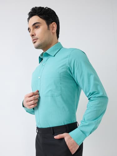 Image of Raymond Men Slim Fit Fil-A-Fil Pattern Pure Cotton Semi Cutaway Collar Full Sleeve Formal Shirt