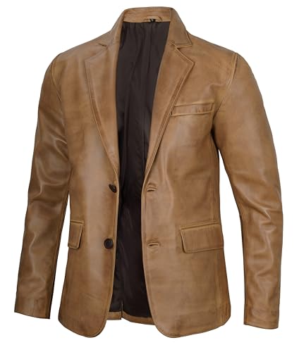 fjackets Blazer en cuir à 2 boutons Camel | [1127463] M