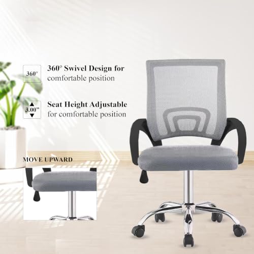 Image of NORMAN JR, Ergonomic Desk Chair Mesh Computer Chair with Lumbar Support Armrest Executive Rolling Swivel Adjustable Mid Back Chair - Grey & Black Handle