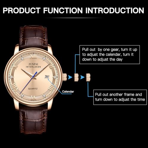 Image of ZUNPAI Men's Quartz Watch, 41mm Large Face, Leather Strap, Waterproof with Date Display, Luminous Analog Calendar