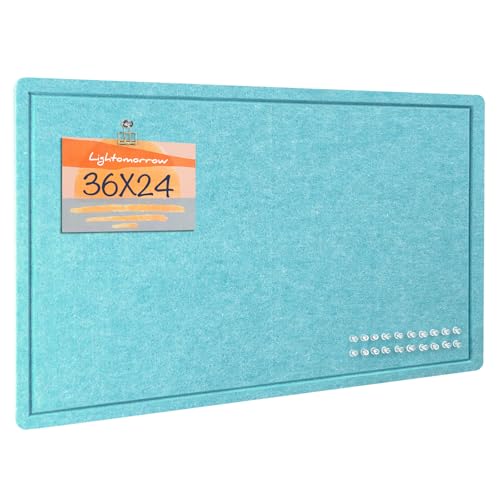 Bulletin Board, 36 x 24 inches Felt Board - Decorative Pin Board, Cork Board Alternative for Wall, 3' x 2' Foldable Picture Board Self-Adhesive Vision Board with 20 Pushpins - Turquoise Blue