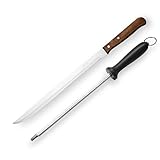 Genérico Cuchillo Jamonero de Acero Inoxidable, 250mm, Hoja Flexible, Mango Ergonómico de Madera (Cuchillo + Afilador)