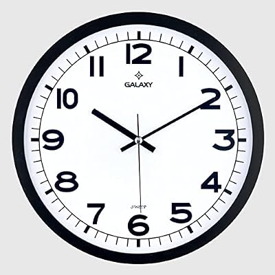 Galaxy Duvar Saati, Siyah Sessiz Akar Makine, Mineral Cam, ABS Çerçeve, 286mm Çap, Ofis ve Ev için