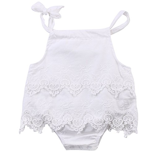 Newborn Baby Girl Infant Romper Jumpsuit Bodysuit Tutu Lace Dress Clothes Outfit (12-18 Months, White)