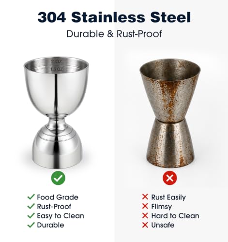 Stainless Steel Double Jigger - 2 oz & 1 oz Shot Measure with Inside Markings, Cocktail Bartending Jigger for Home Bar Party - Bell Shaped Premium Barware by PAGWS - Image 4