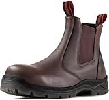 SUREWAY Men's Slip-On Work Boots for Men,Full Grain Leather,Anti-Static,Water/Slip Resistant,Fire Station Mechanic Industrial Construction Safety Boots/Shoes for Men,Soft Toe DK Brown,Size 9.5